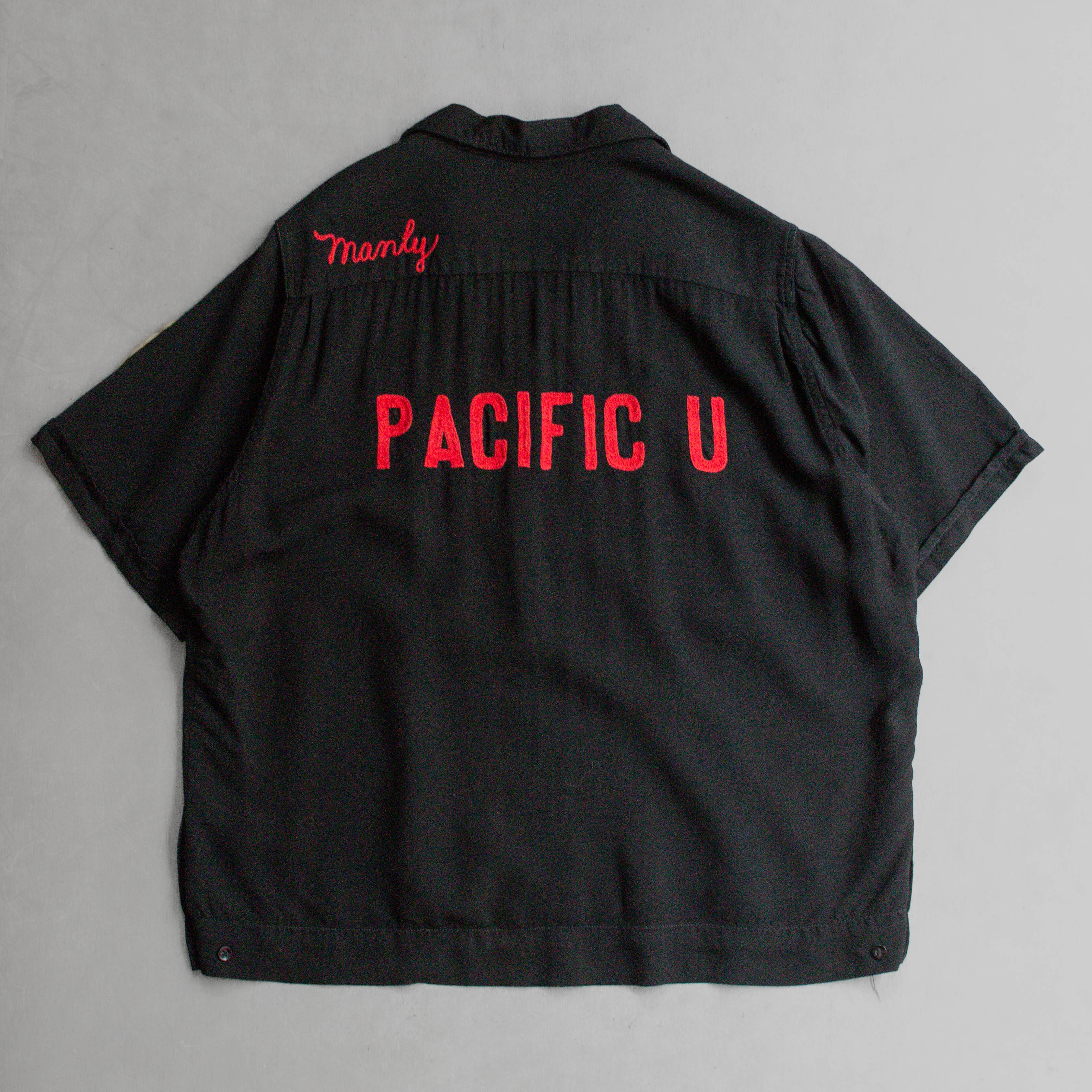 50S KING LOUIE RAYON BOWLING SHIRT 美國製 黑色 刺繡 短袖 保齡球襯衫
