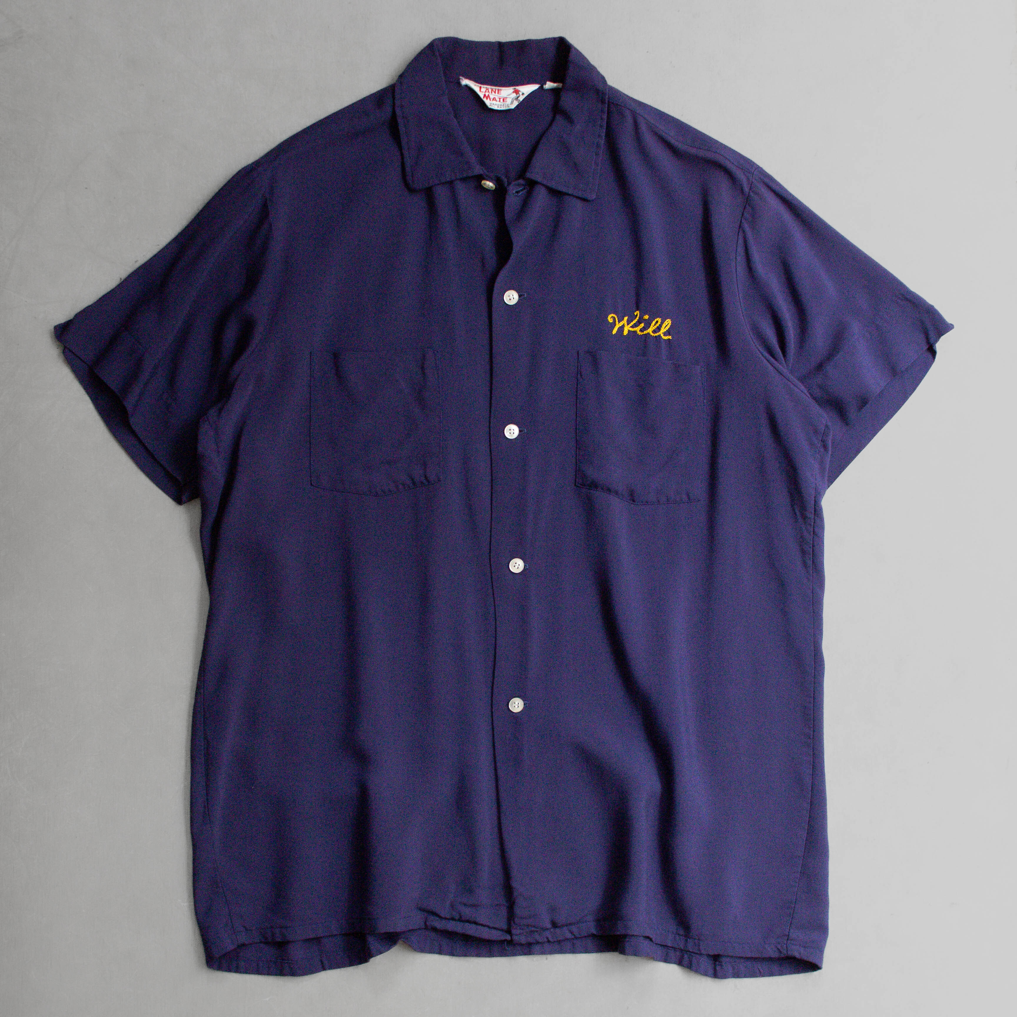 50S LANE MATE RAYON BOWLING SHIRT 美國製 深藍 刺繡 短袖 保齡球襯衫