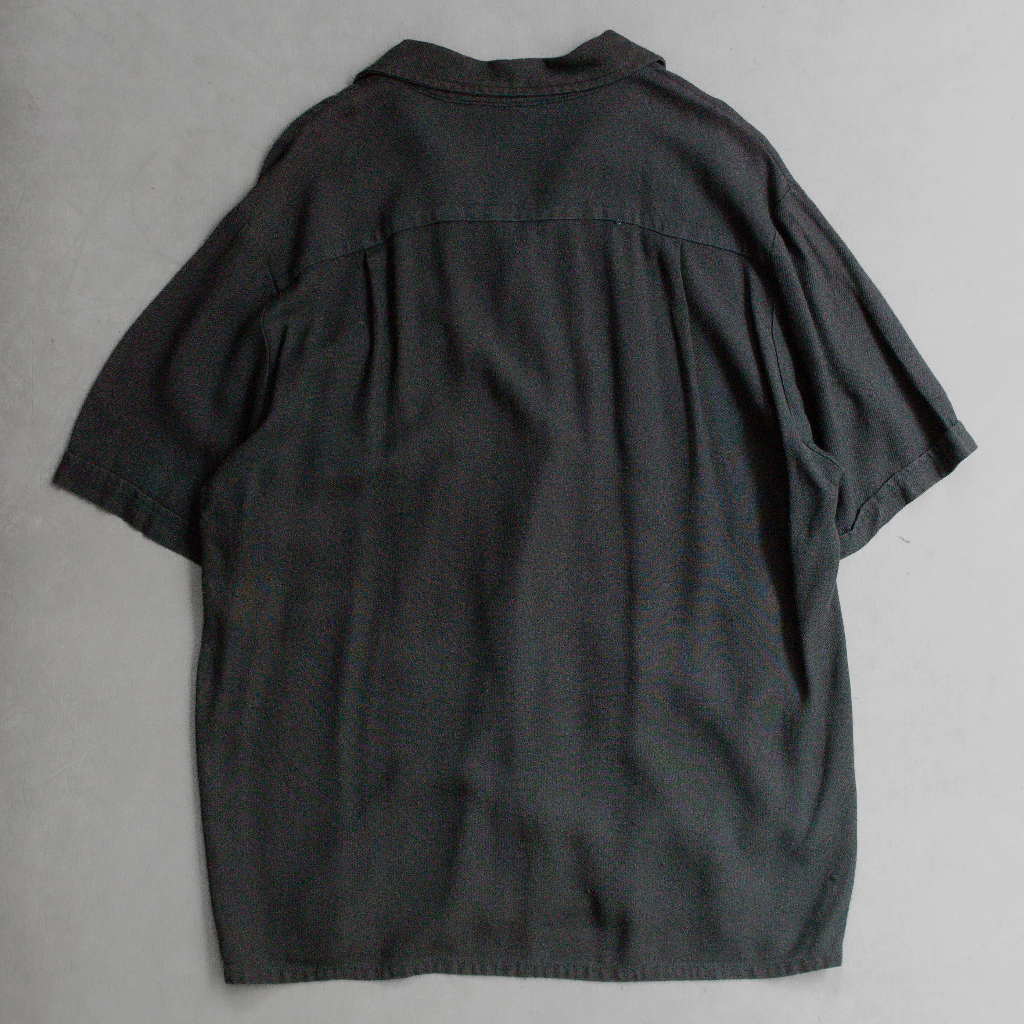 VINTAGE RAYON OPEN SHIRT 美國製 黑色 嫘縈 開領 短袖 襯衫