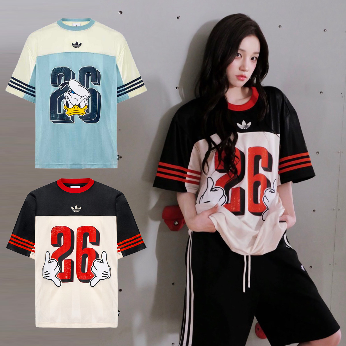 男女款 ADIDAS X DISNEY MICKEY DONALD DUCK JERSEY TEE 米老鼠 米奇 唐老鴨 迪士尼 聯名款 宋雨琦同款 寬鬆 三葉草 球衣 短T【KU3104/KU3106】ADLP