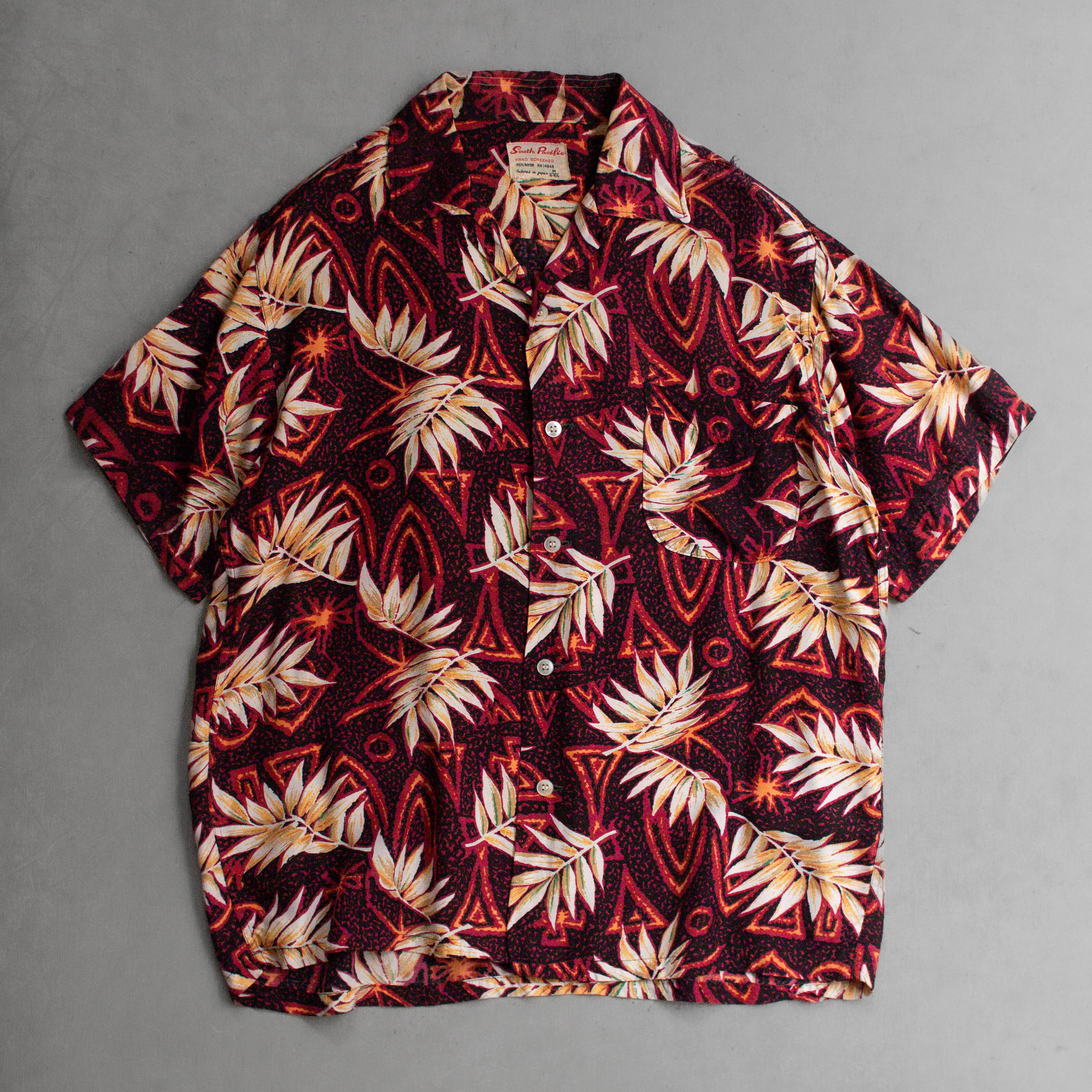 60S RAYON HAWAII SHIRT 美國 紅色 印花 嫘縈 開領 夏威夷 襯衫