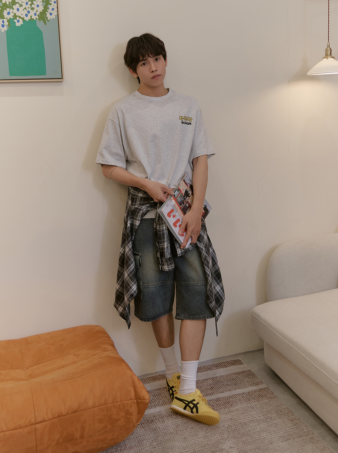造型工作口袋牛仔闊腿短褲