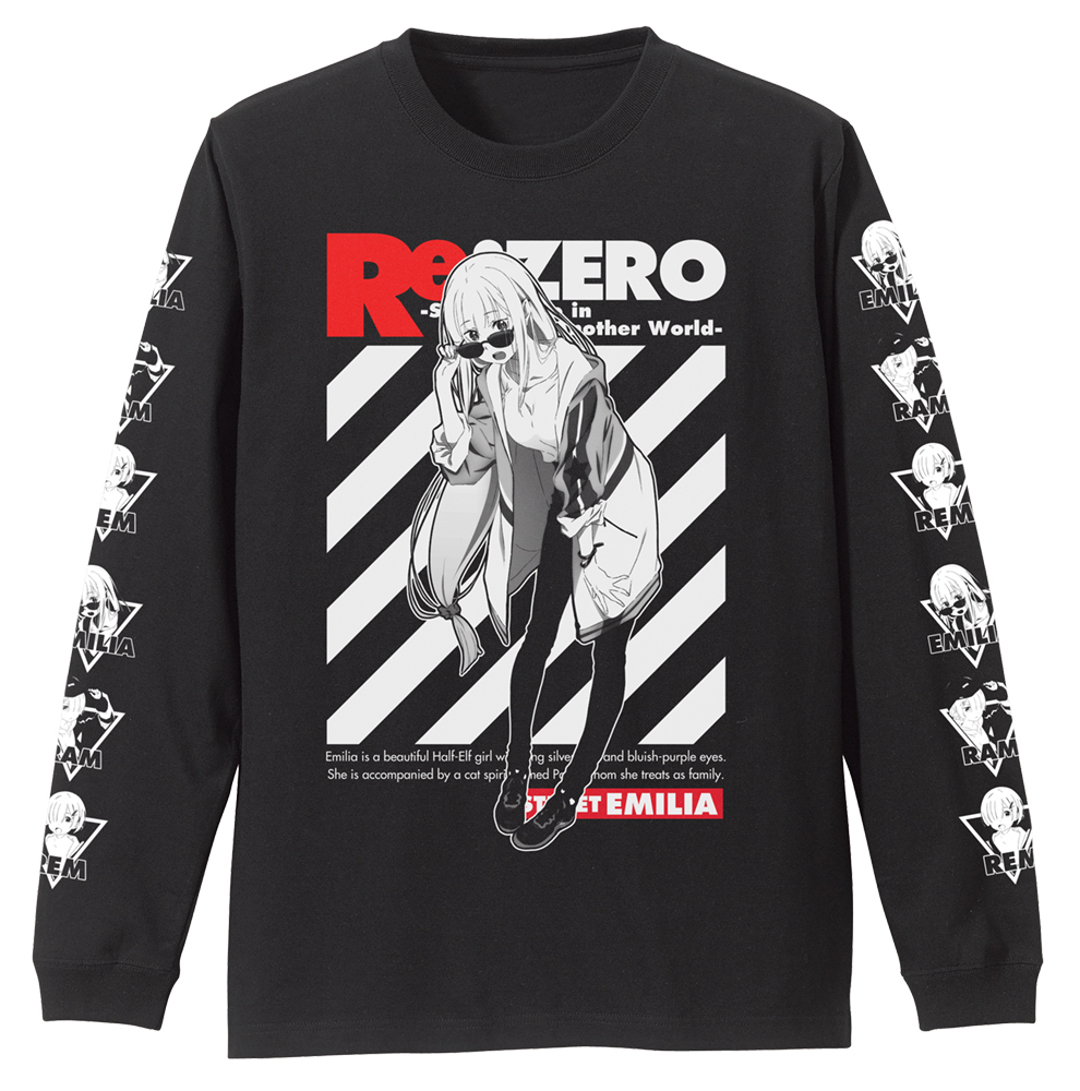 ｴﾐﾘｱ 袖ﾘﾌﾞﾛﾝｸﾞｽﾘｰﾌﾞTｼｬﾂ ｽﾄﾘｰﾄﾌｧｯｼｮﾝVer./BLACK COSPA 070626
