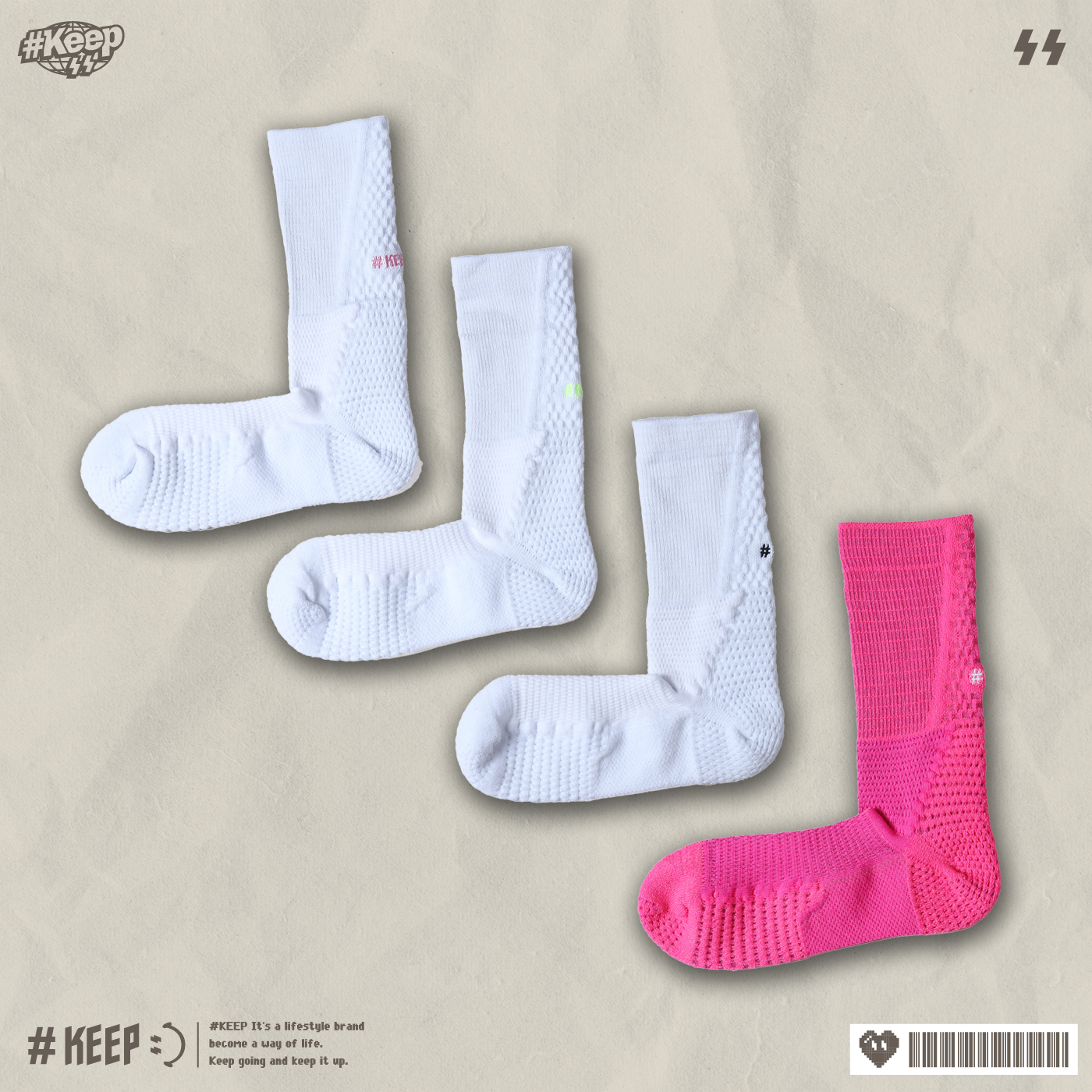 #KEEP ADV PERFORMANCE KNIT BASKETBALL SOCKS 編織籃球襪 乳癌 白螢光黃 白粉 白黑 刺繡 厚底 緩震 運動 長襪 直角襪 籃球襪【KS356】