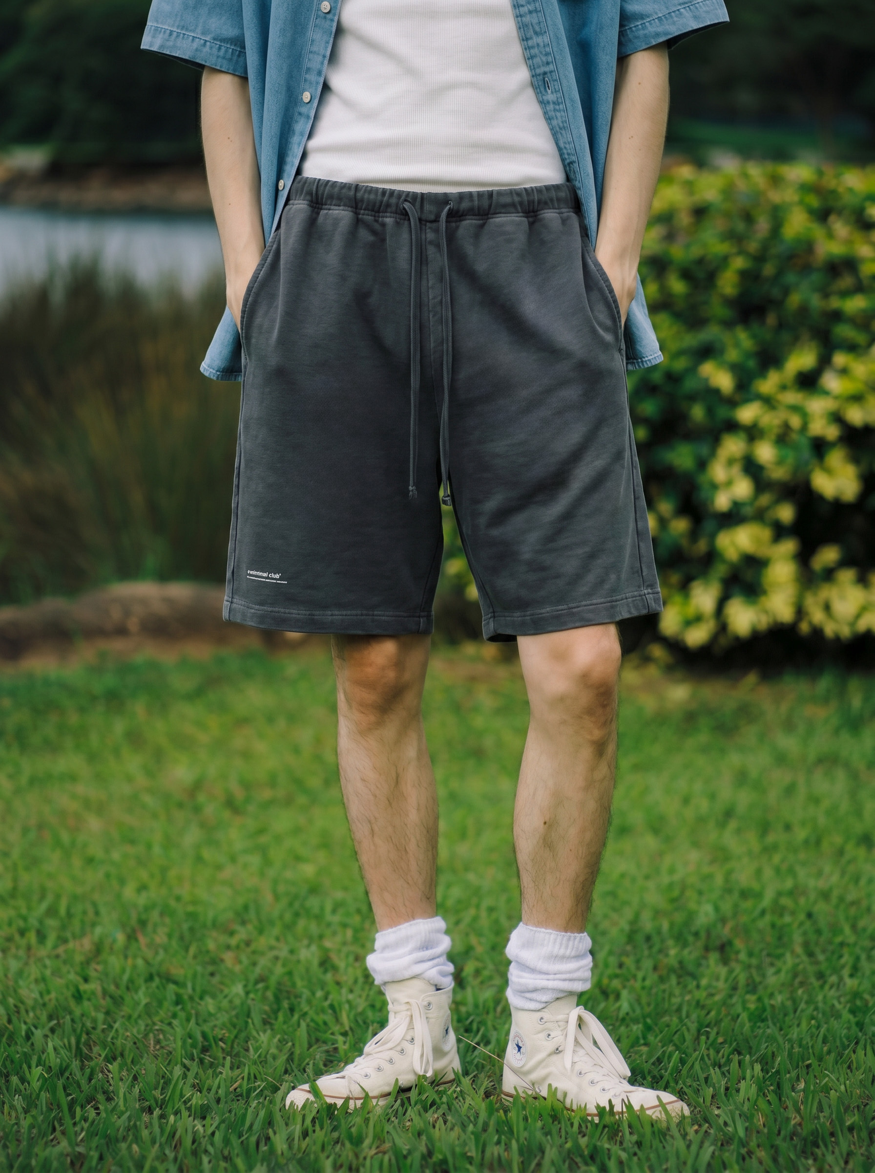 A MINIMAL CLUB BLACK DENIM SHORTS AM65SR01BK