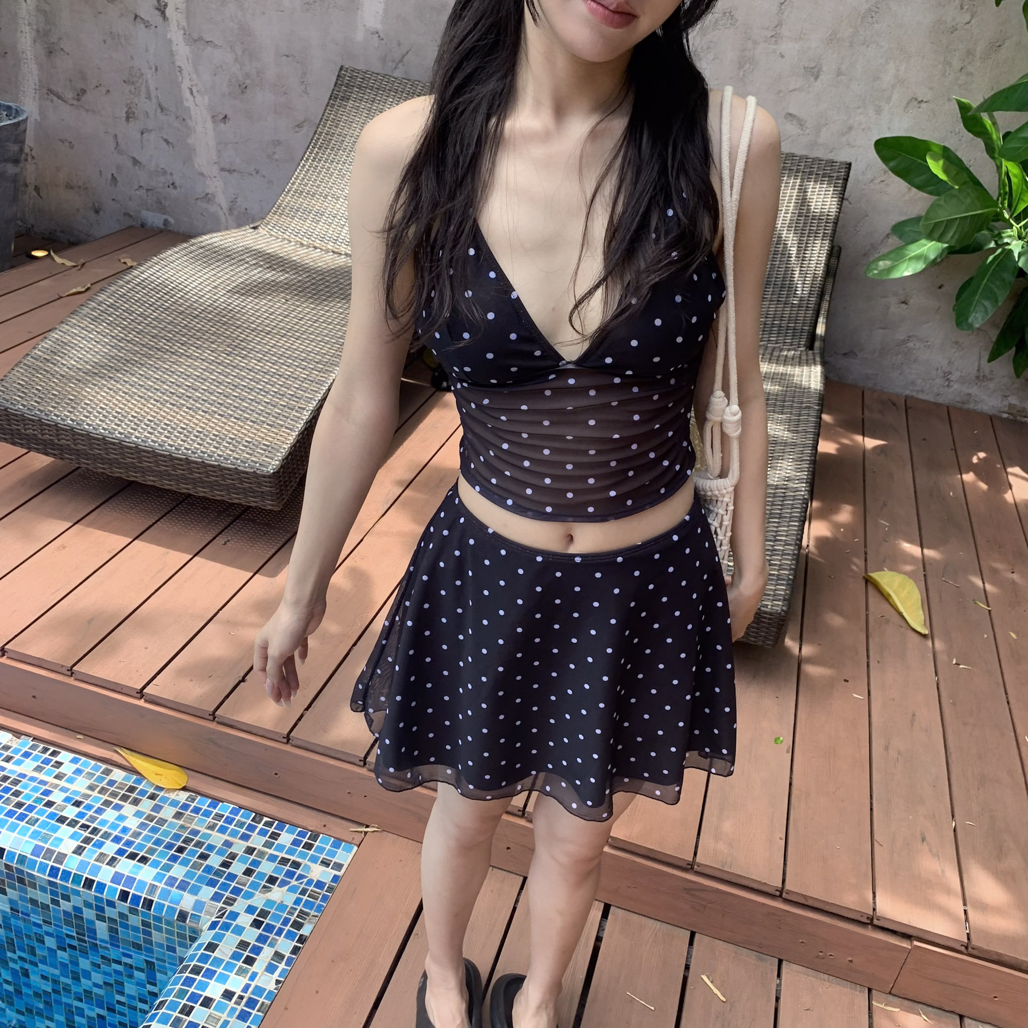 ISA_復古滿點 V領透紗波點二件式泳衣_64053