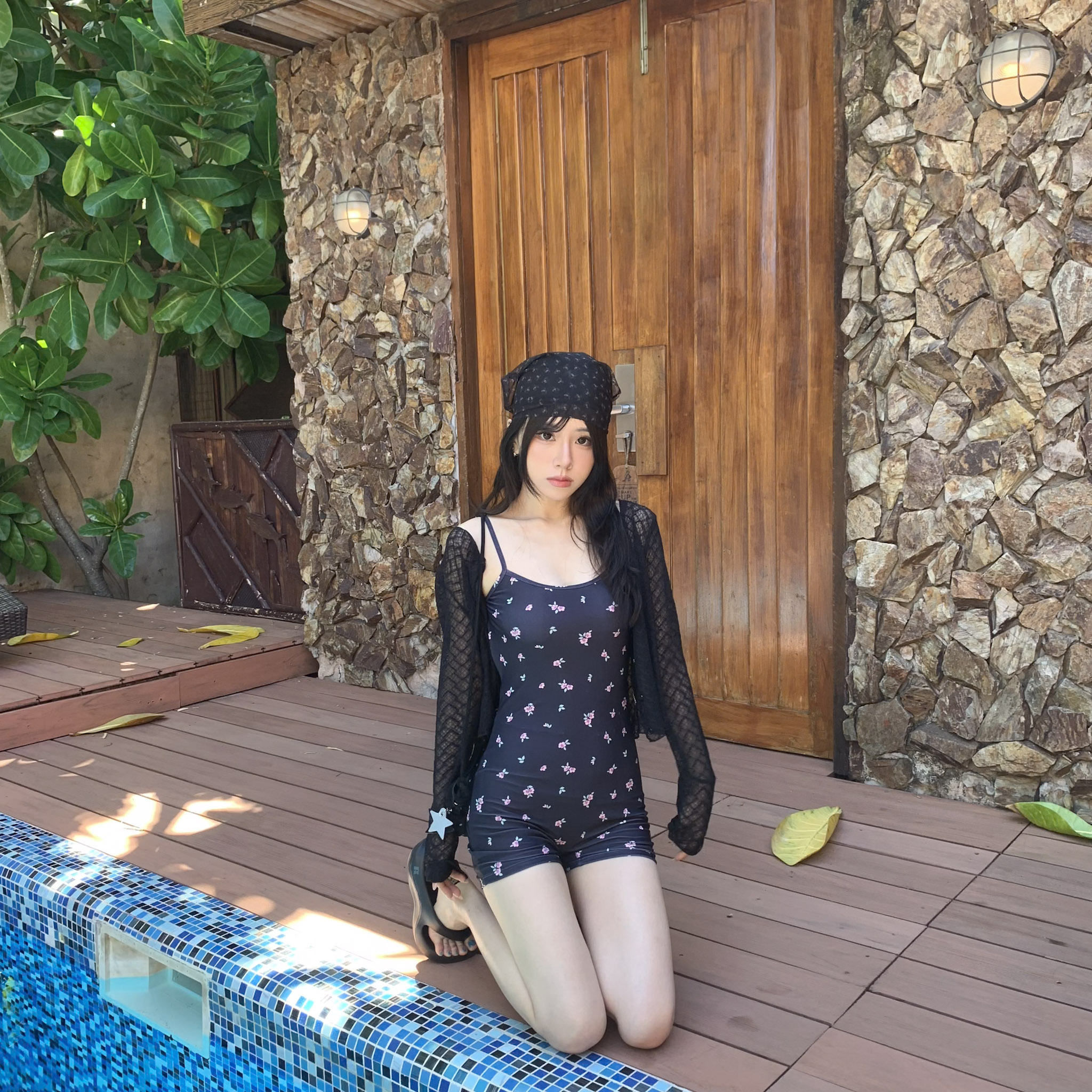 ISA_碎花小甜心 平口吊帶連身泳衣_64054