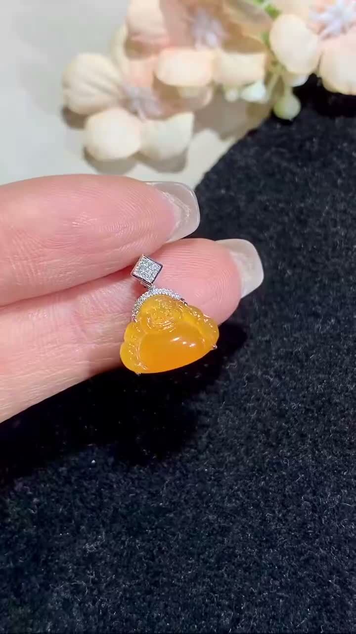 翡翠黃佛公吊墜,天然翡翠A玉, 緬甸玉, Jade, Jadeite