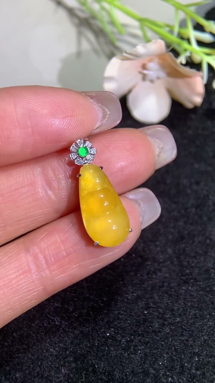 翡翠黃翡福豆吊墜,天然翡翠A玉, 緬甸玉, Jade, Jadeite
