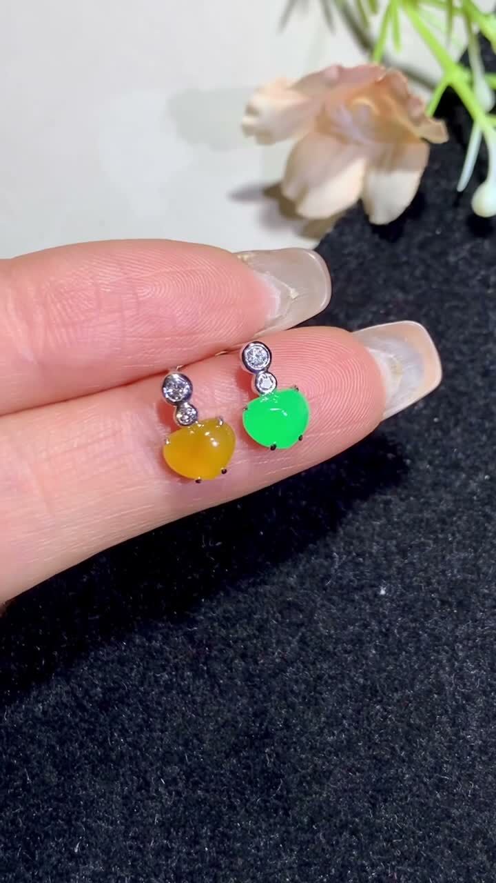 翡翠愛心耳釘,天然翡翠A玉, 緬甸玉, Jade, Jadeite