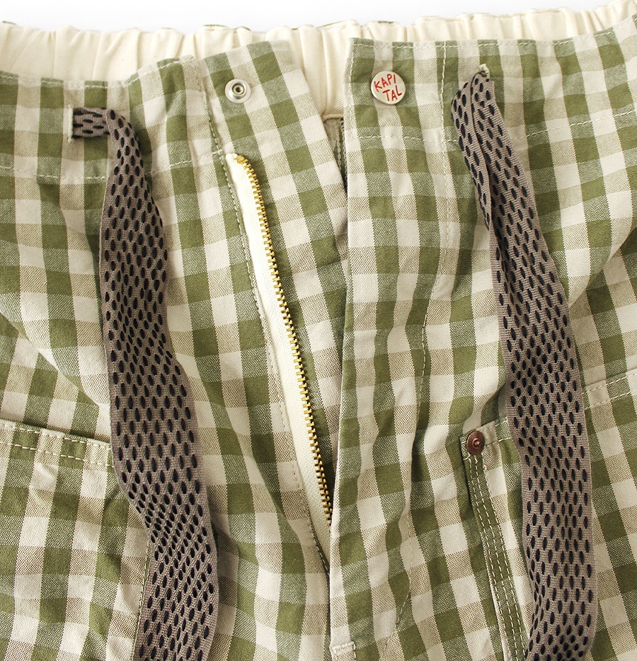 KAPITAL OX Gingham DOUBLE KNEE EASY SHORTS - GREEN CHECK PRE ORDER ITEM (預訂中)