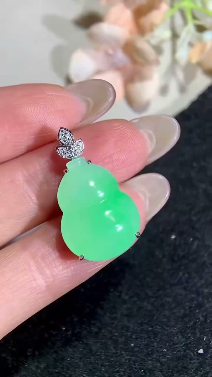 翡翠飄綠葫蘆吊墜,天然翡翠A玉, 緬甸玉, Jade, Jadeite