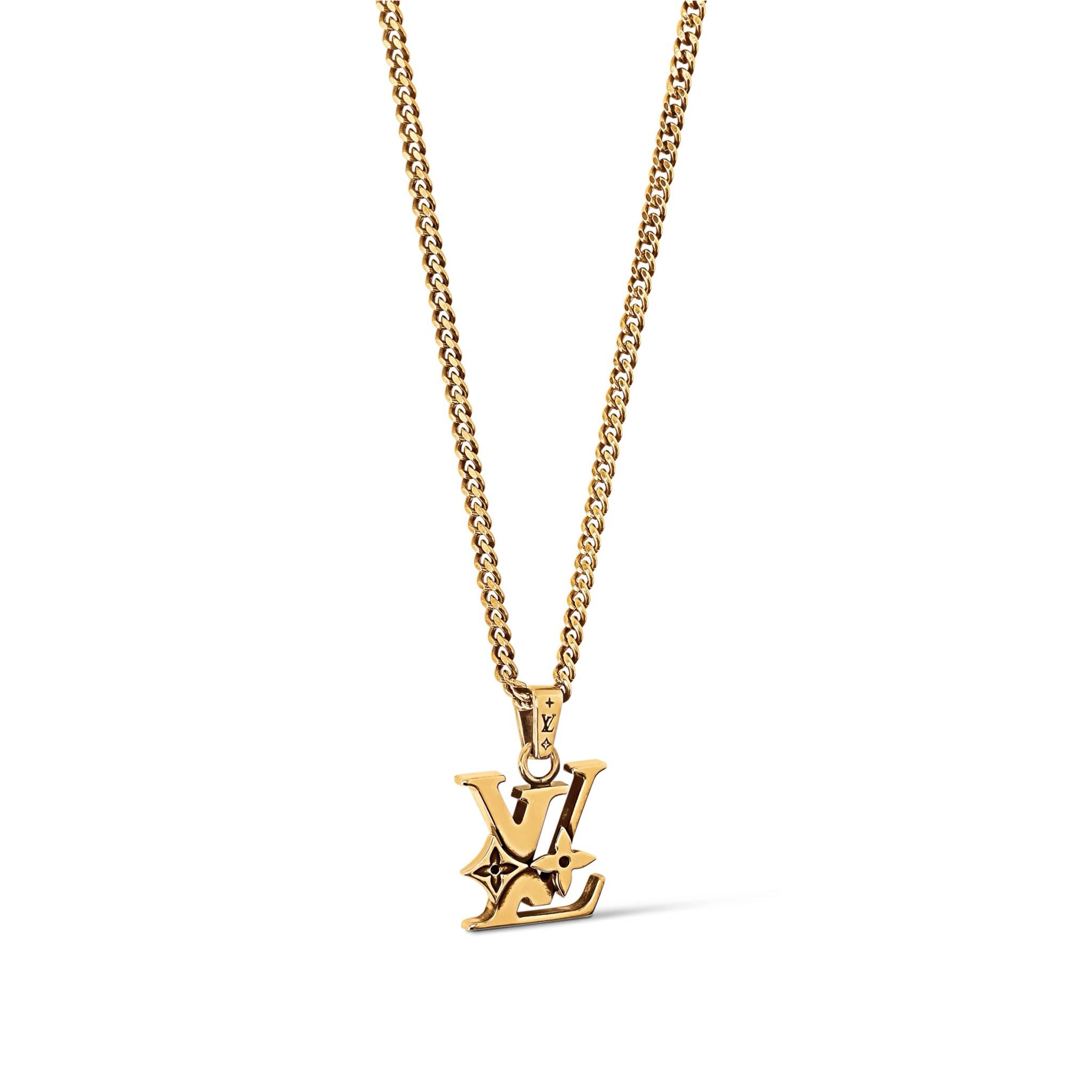 全新LV頸鏈 M03779 MONOGRAM ROW 吊墜金屬復古做舊金色 #BRAND NEW #香榭站正品