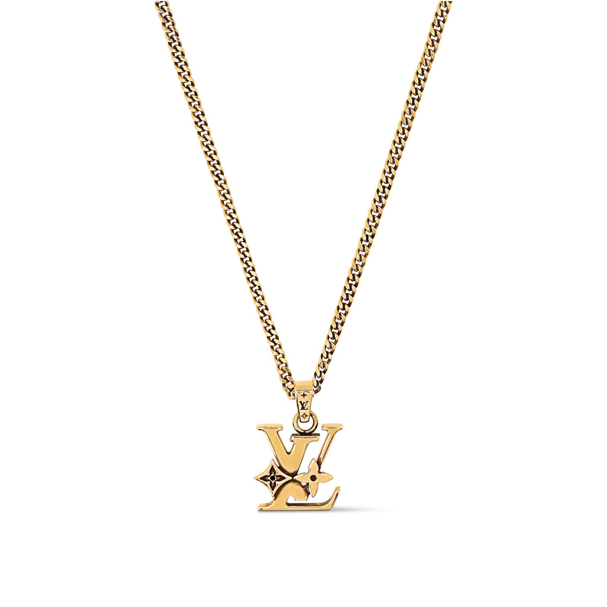 全新LV頸鏈 M03779 MONOGRAM ROW 吊墜金屬復古做舊金色 #BRAND NEW #香榭站正品