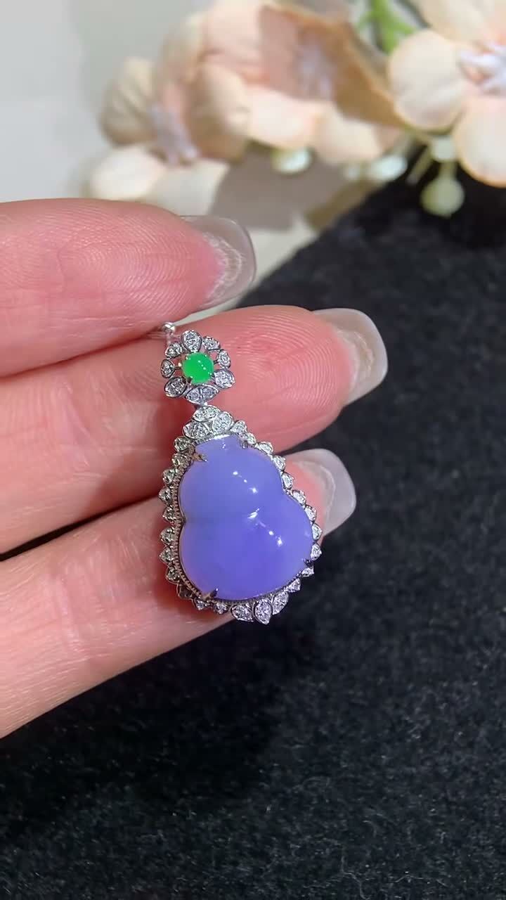 翡翠紫羅蘭葫蘆吊墜,天然翡翠A玉, 緬甸玉, Jade, Jadeite