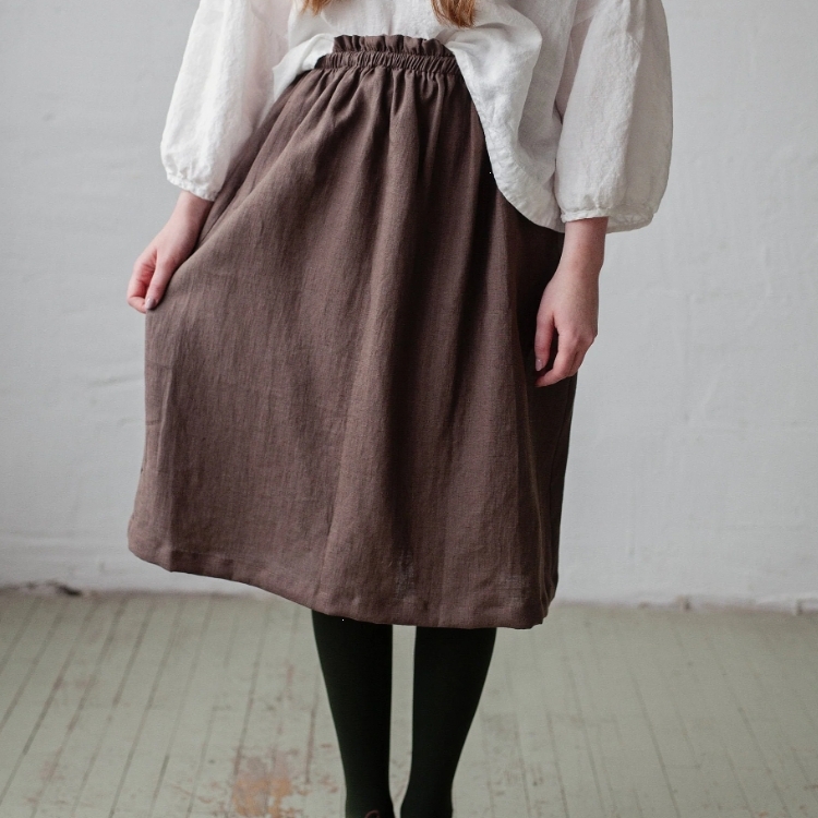 (預購)ALL THE BEAUTIFUL LINEN 大人款-亞麻及膝裙 MIDI CLASSIC SKIRT