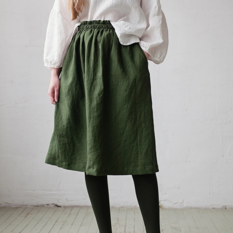 (預購)ALL THE BEAUTIFUL LINEN 大人款-亞麻及膝裙 MIDI CLASSIC SKIRT