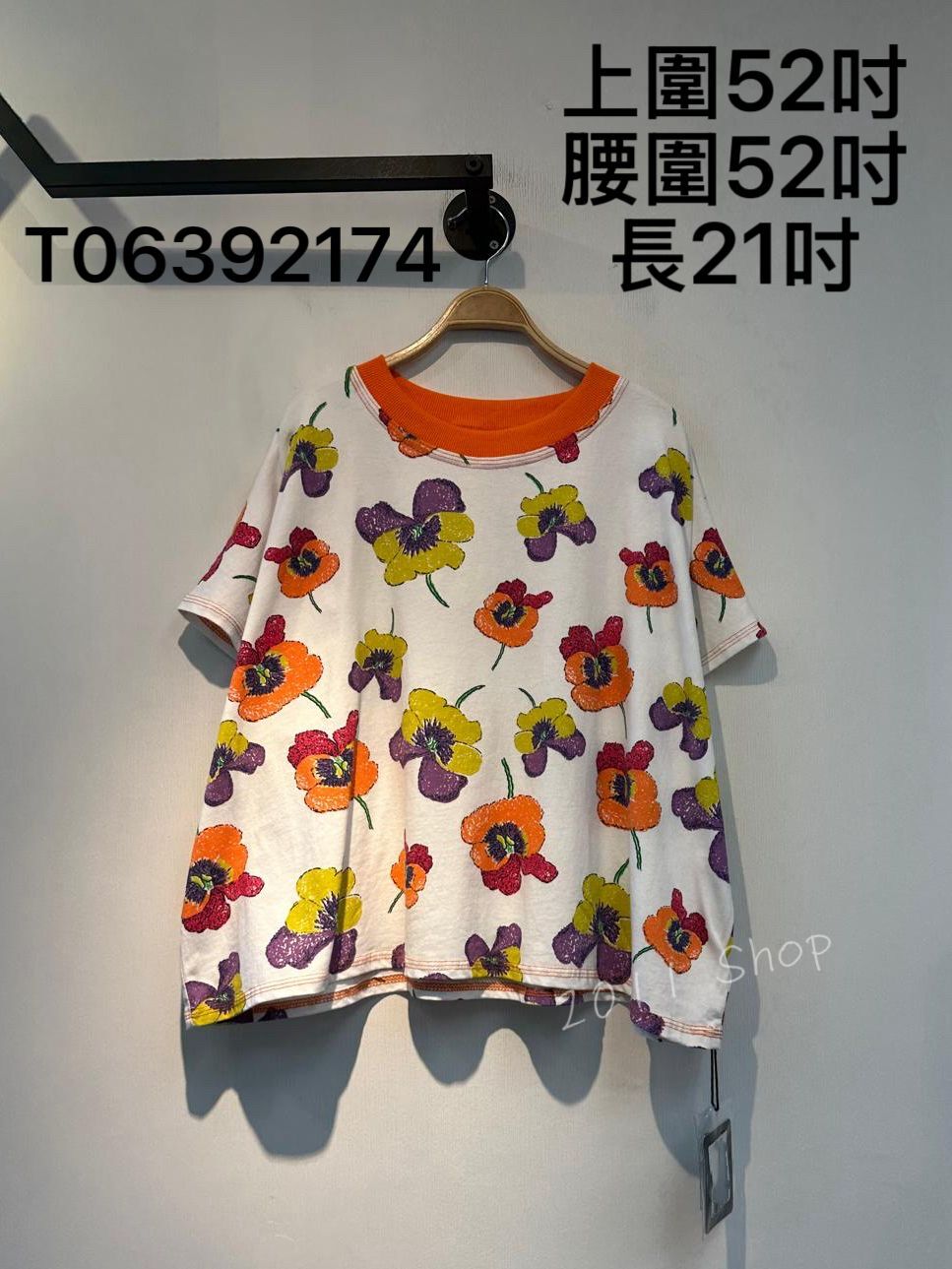 出口日本拼色領彩色花花印花T恤  上圍52吋 腰圍52吋 長21吋  T06392174