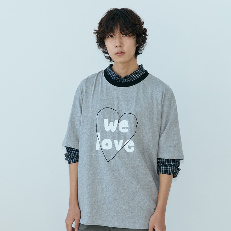 韓國 ooowl 復古塗鴉文字踢 WE LOVE HEART 灰色