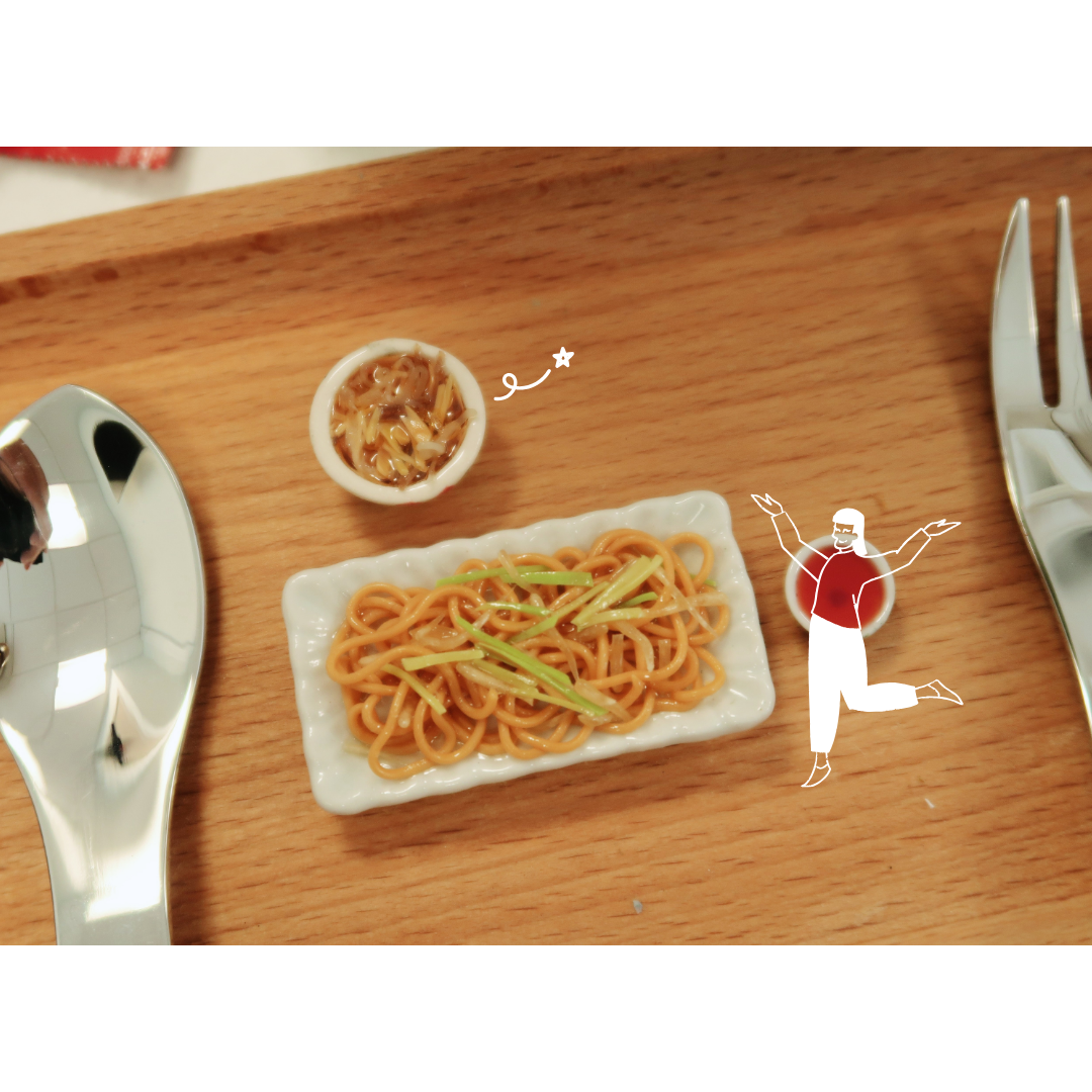 麵粉花微型食物擺設 - 港式瘦肉粥配炒麵