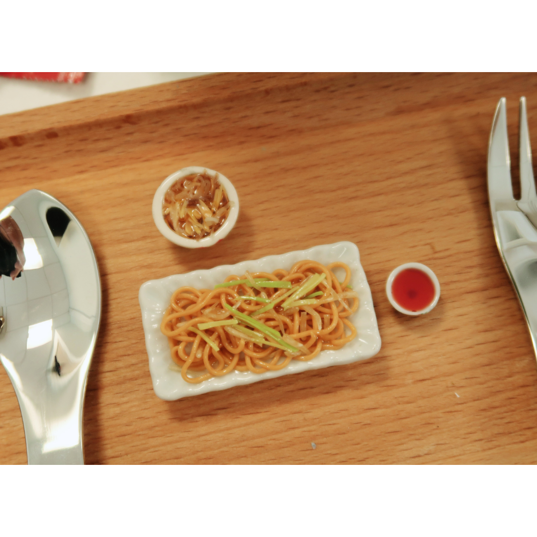麵粉花微型食物擺設 - 港式瘦肉粥配炒麵