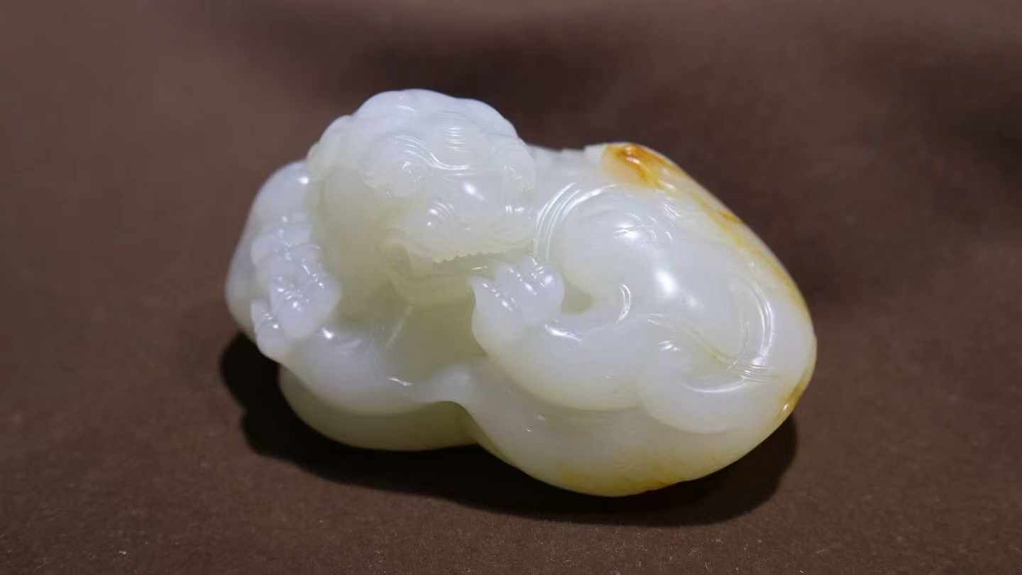 和田玉獨籽貔貅手把件,天然和田玉軟玉