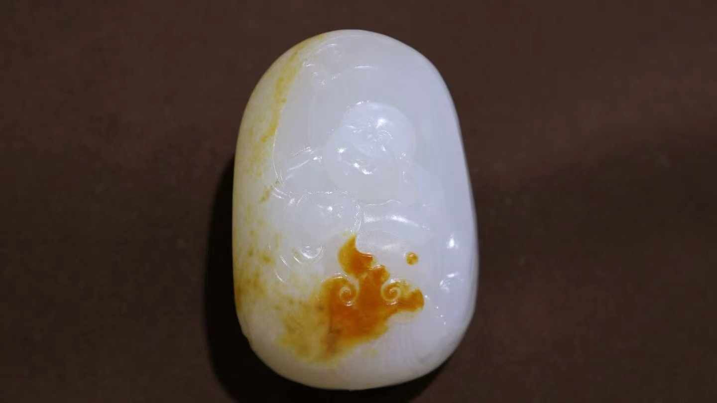 和田玉籽料彌勒佛掛件,天然和田玉軟玉