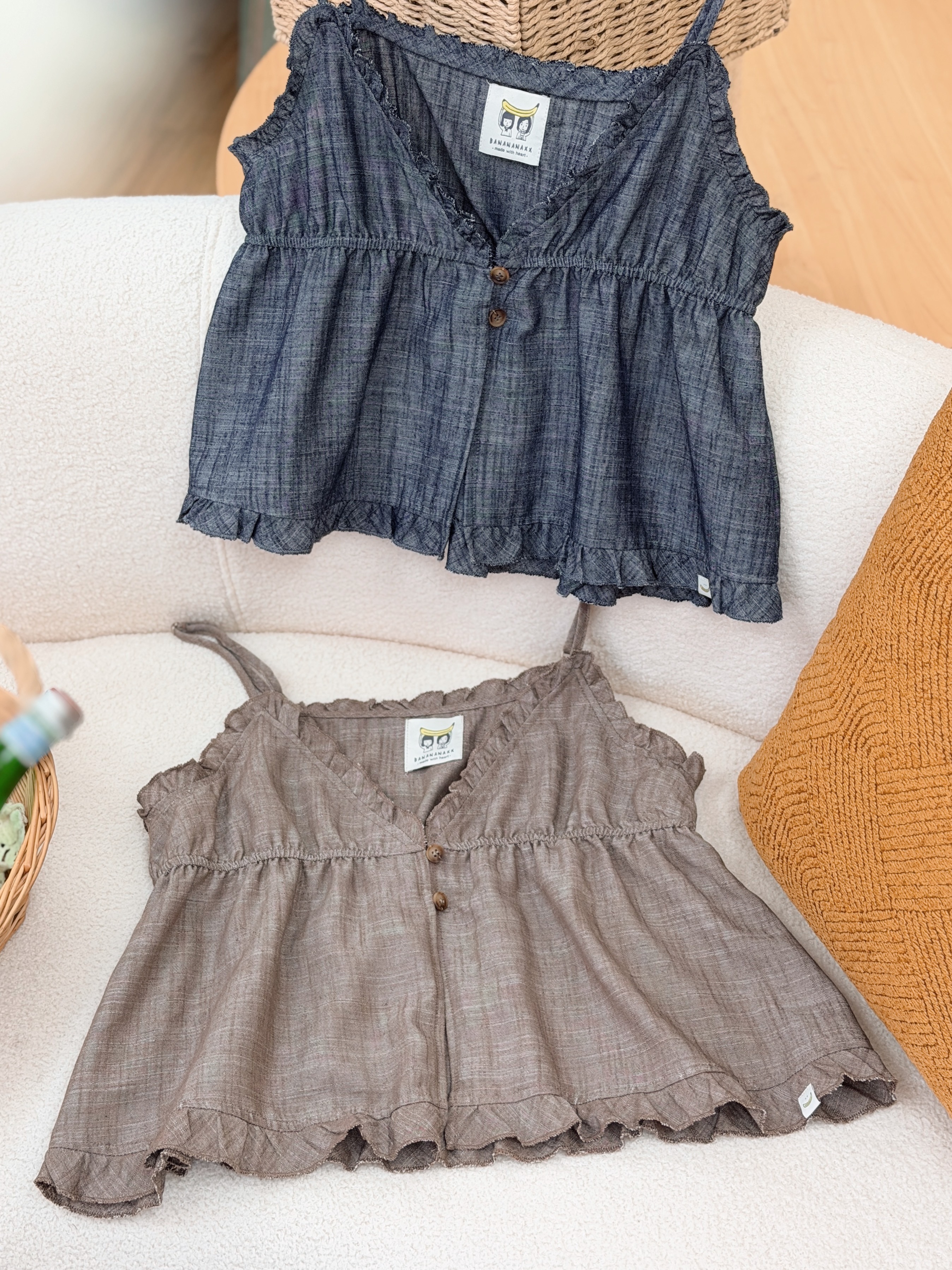 兩色 / 法式田園感棉麻V領馬甲 / Rustic Chambray V-Neck Peplum Top