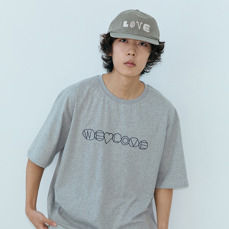 韓國 ooowl 塗鴉電繡文字踢 WE LOVE 灰色