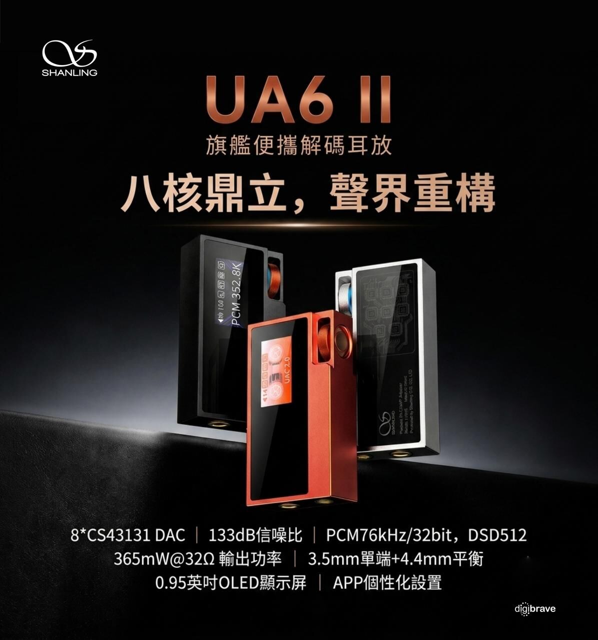 Shanling - UA6 II 旗艦便攜解碼耳擴 | 8xCS43131 DAC | 最高 365mW@32Ω 耳機輸出