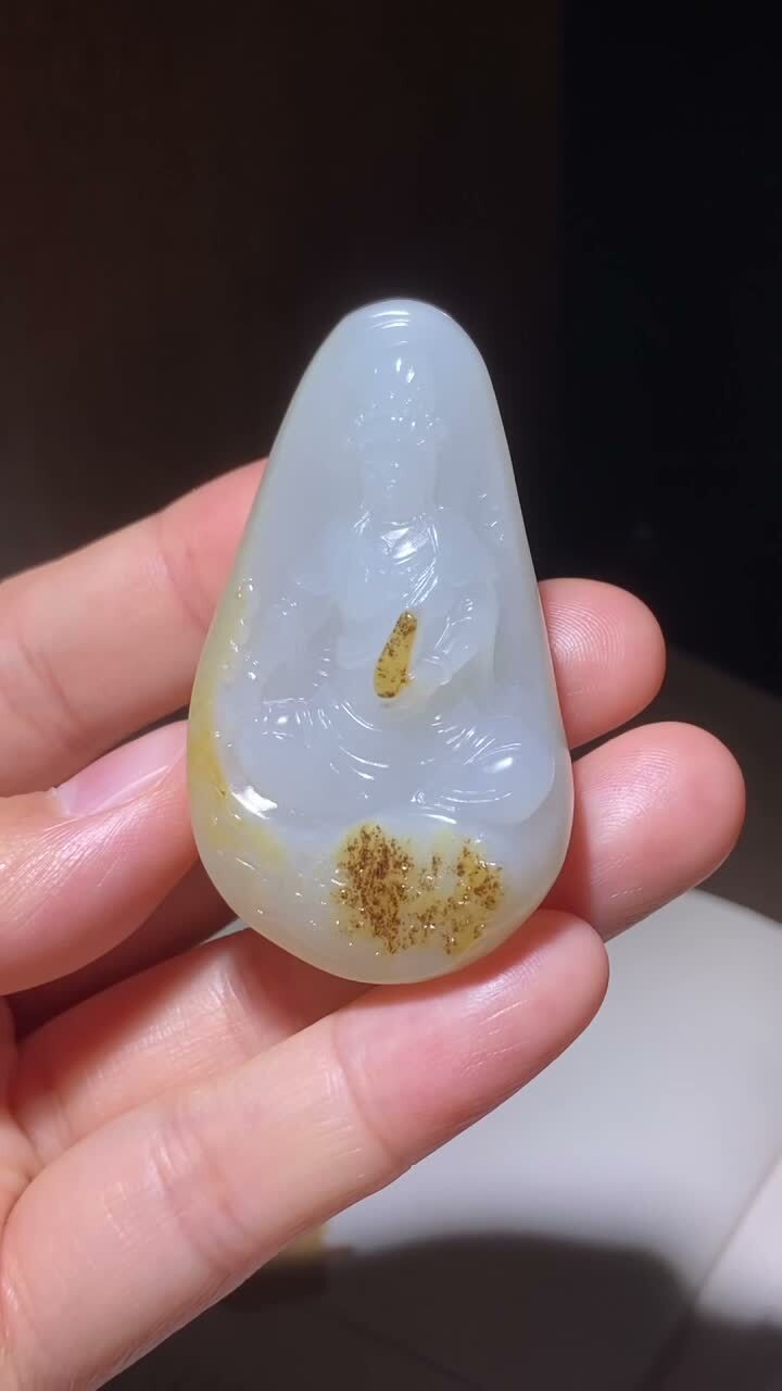 和田玉籽料觀音菩薩,天然和田玉軟玉