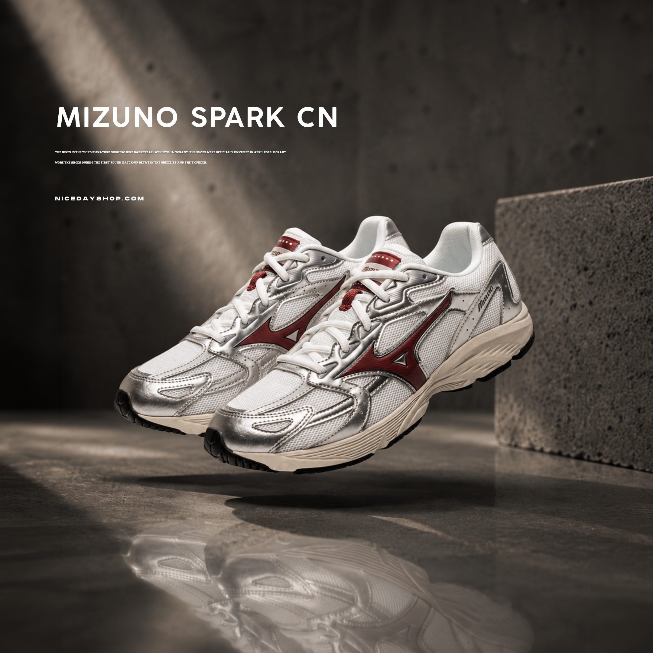 NICEDAY 代購 Mizuno SPARK CN 3 銀 紅 白銀 銀白 奶油底 復古 慢跑 機能 D1GH242812