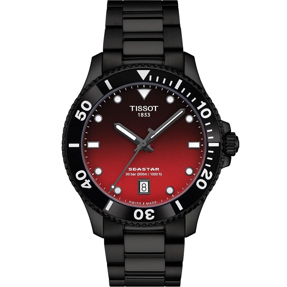 (預購)【Tissot 天梭】海洋之星Seastar系列 黑紅漸層 300米 瑞士石英 不鏽鋼 潛水錶 手錶 T120.410.33.421.00