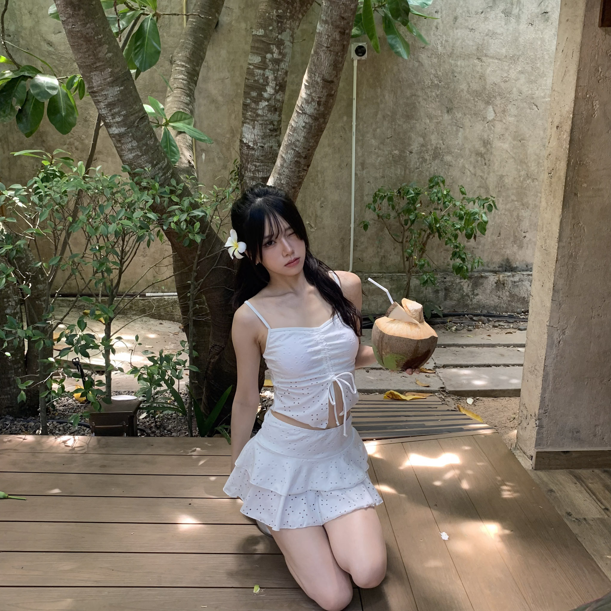 ISA_把陽光穿在身上 緹花鏤空泳衣三件組_64093