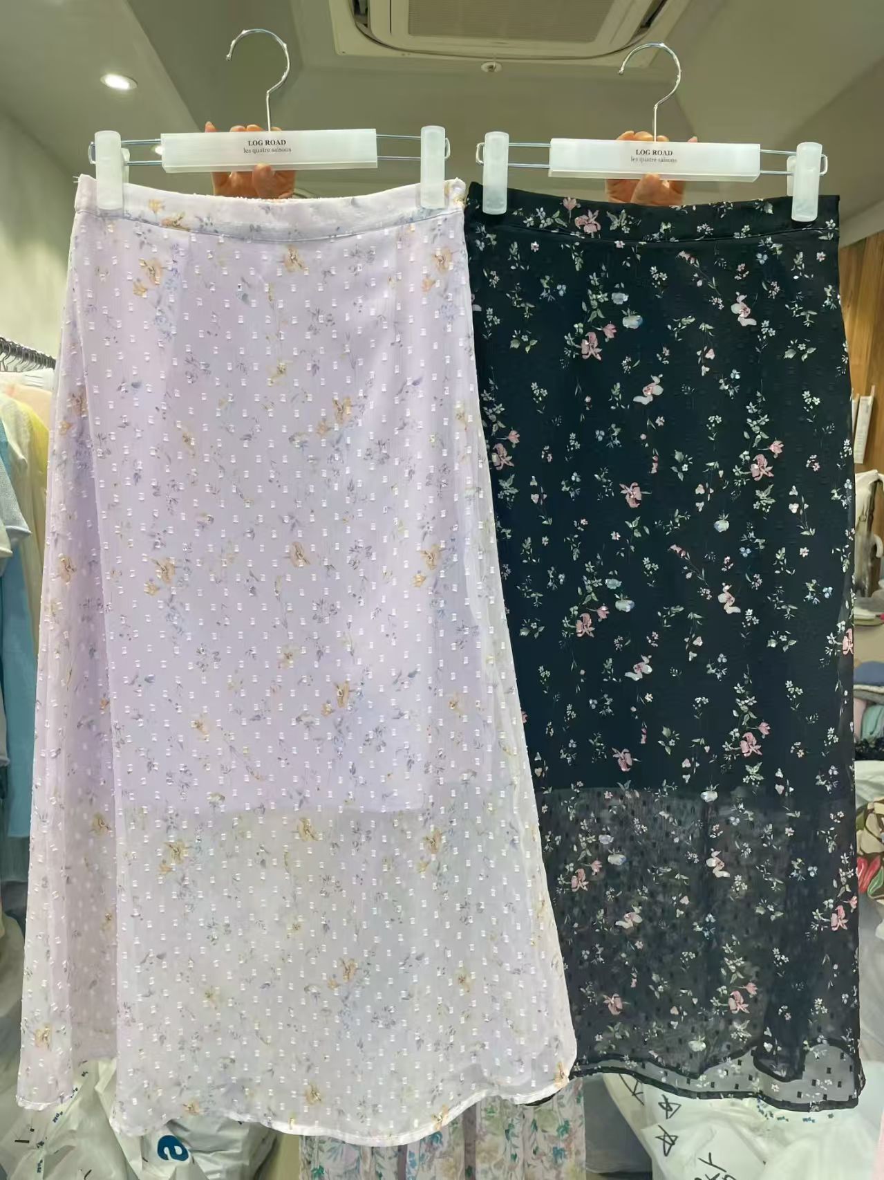 LR6305 點點壓紋小花紗裙