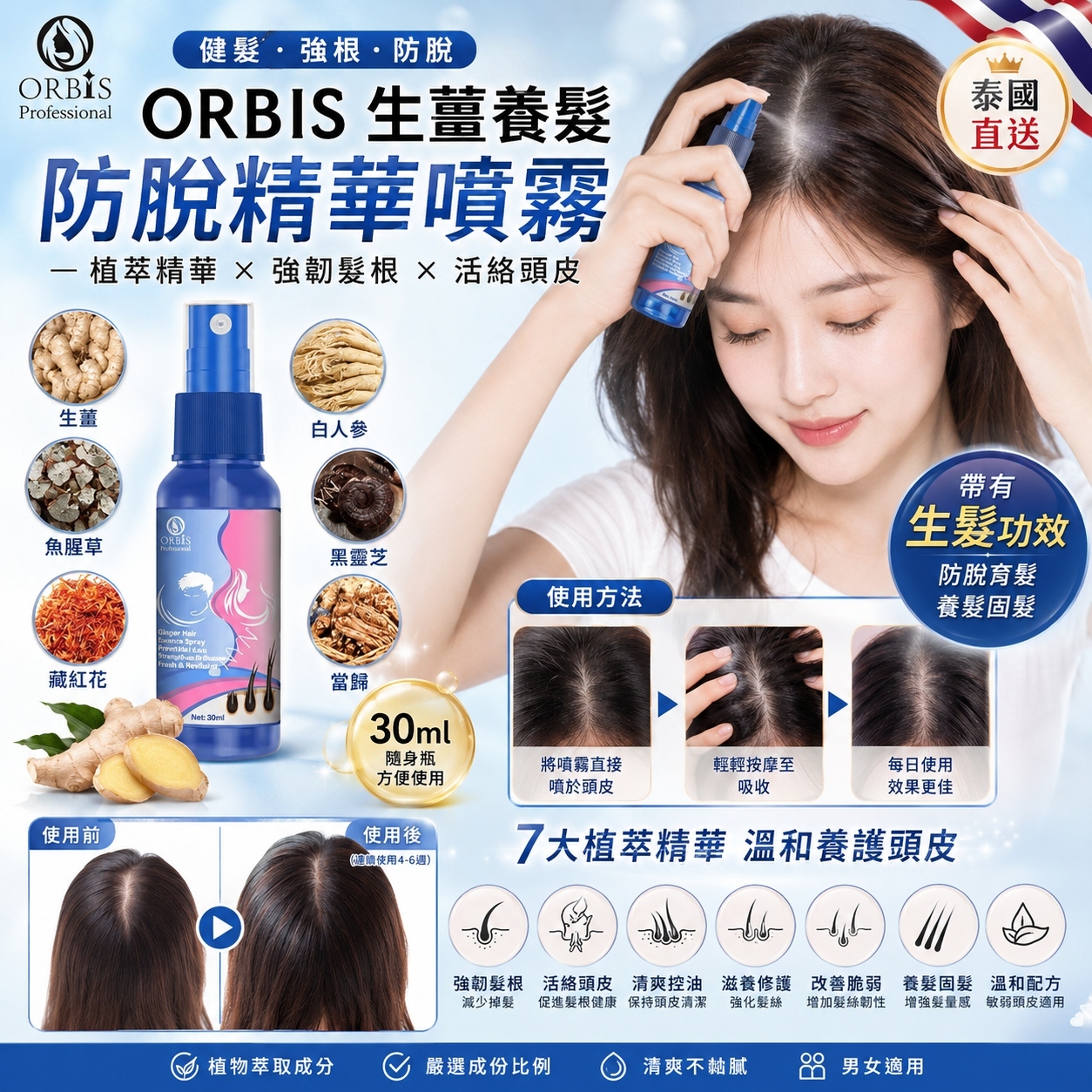 【預訂】AW062210 泰國 ORBIS 生薑養髮防脫精華噴霧 30ml