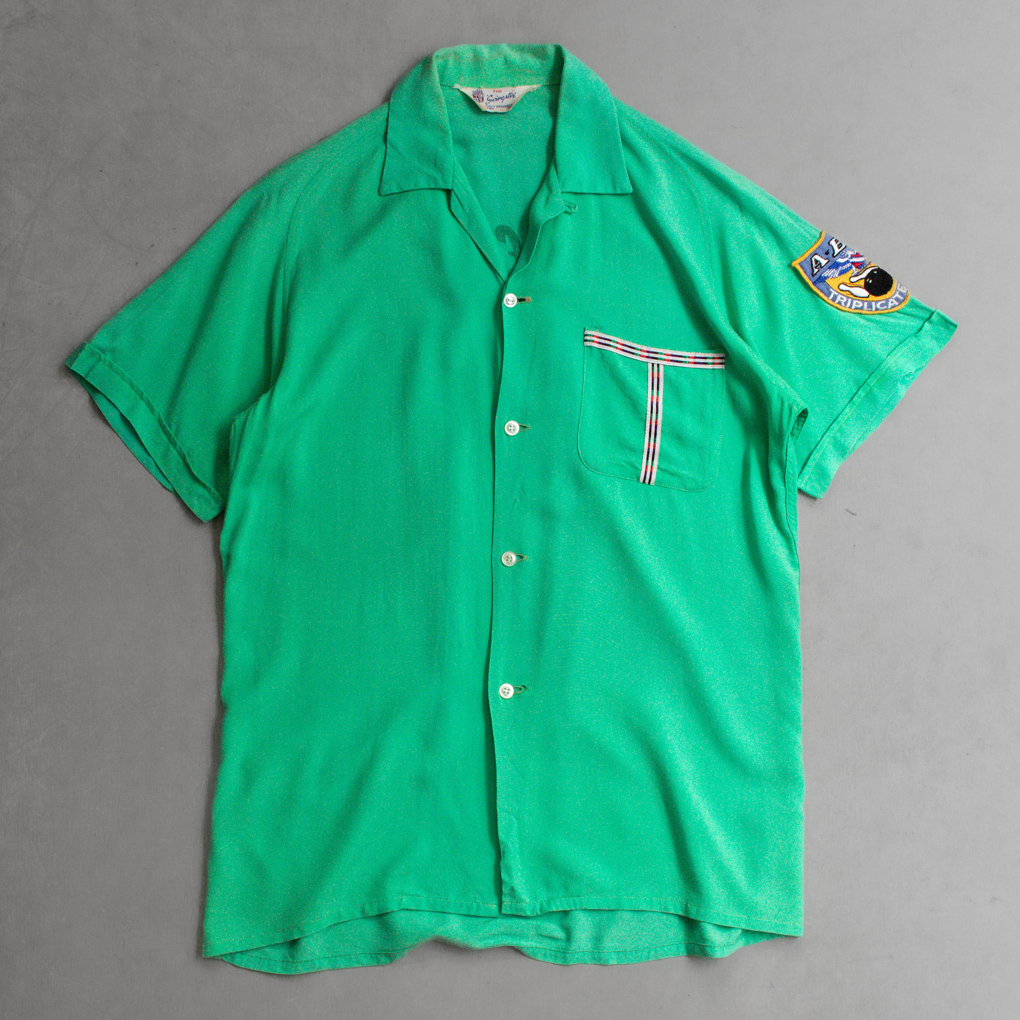 50S SWINGSTER RAYON BOWLING SHIRT 美國製 綠色 植絨 短袖 保齡球襯衫