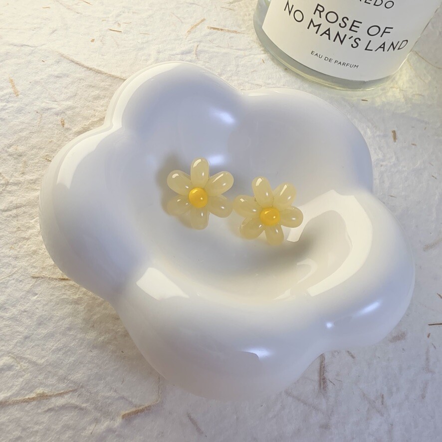 36194 厚版造型黃色花花耳釘耳環