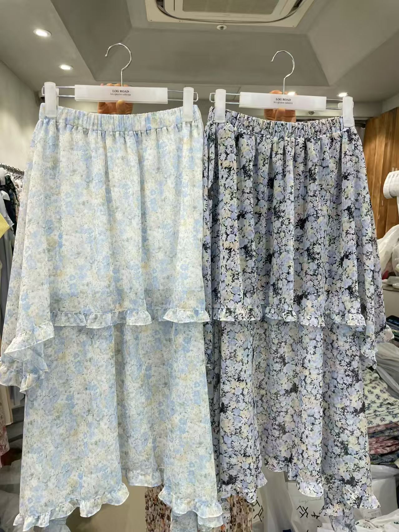 LR6353 碎花荷葉邊層次長裙