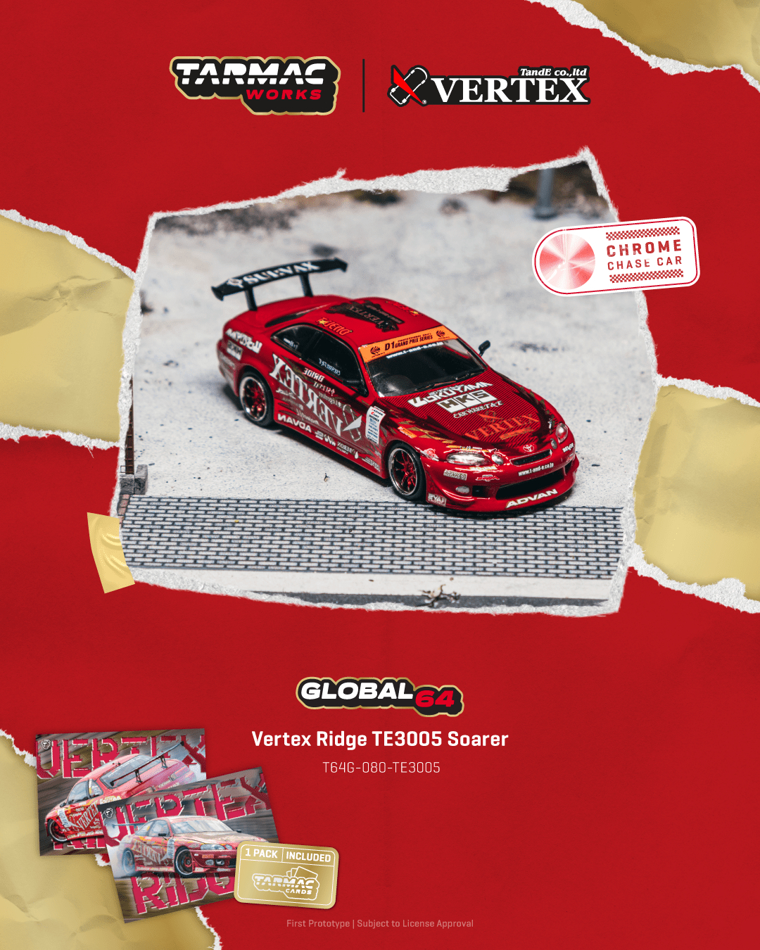 Tarmac Works 1/64 Vertex Ridge TE3005 Soarer 模型車＋收藏卡套裝