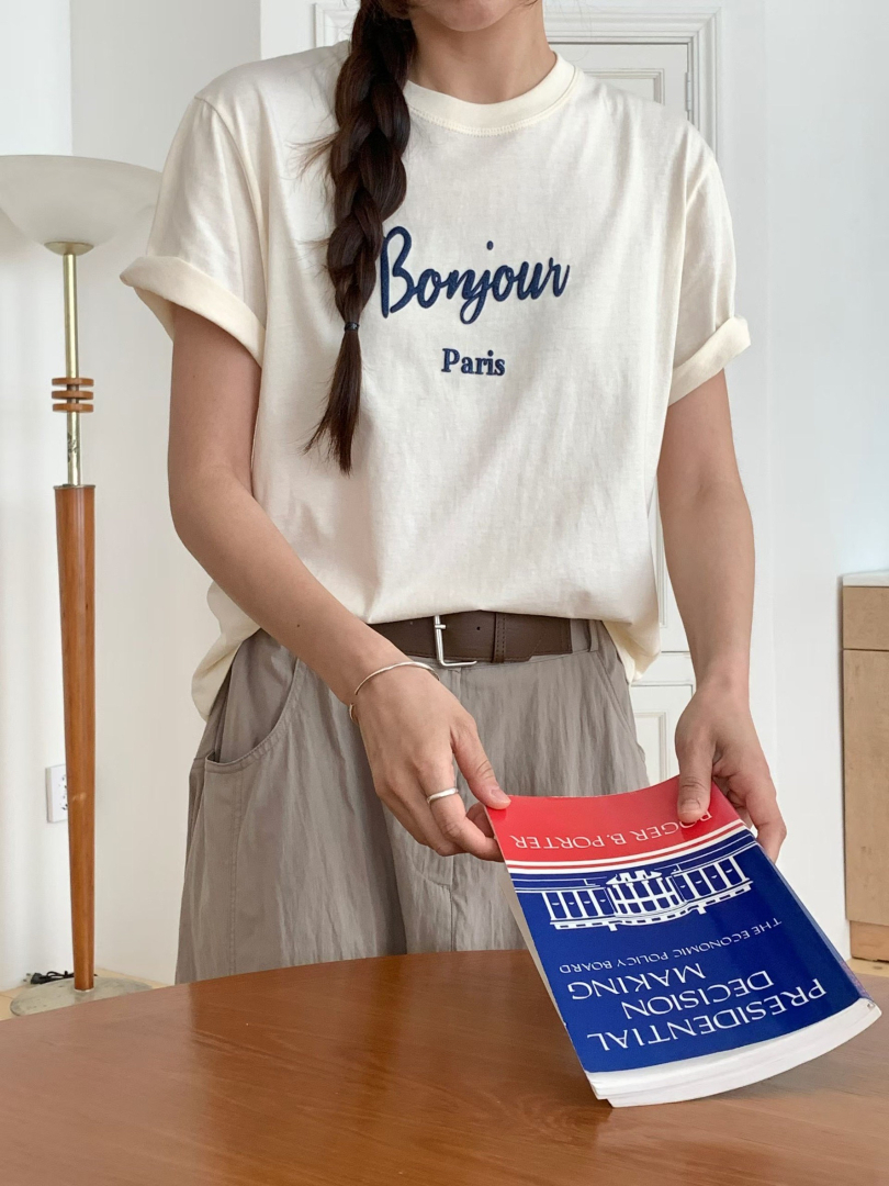 韓系簡約短袖系列★Bonjour Paris法式字母棉T