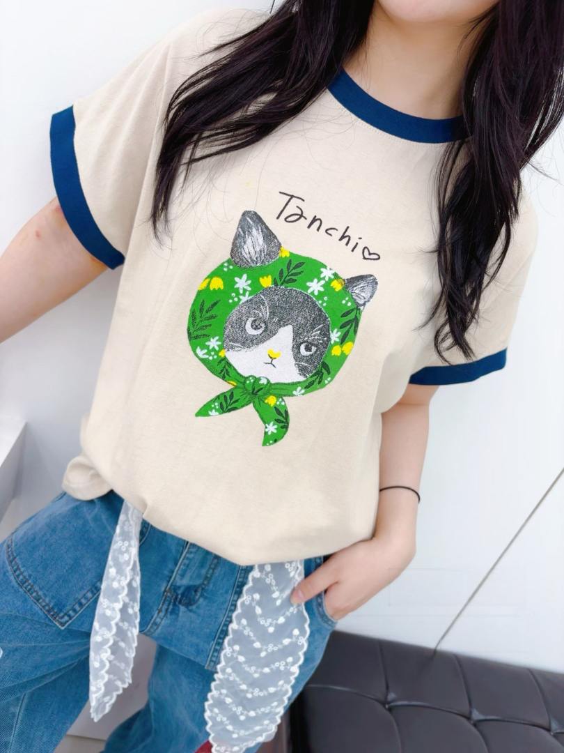 青春減齡穿搭風格★喵咪印花棉T