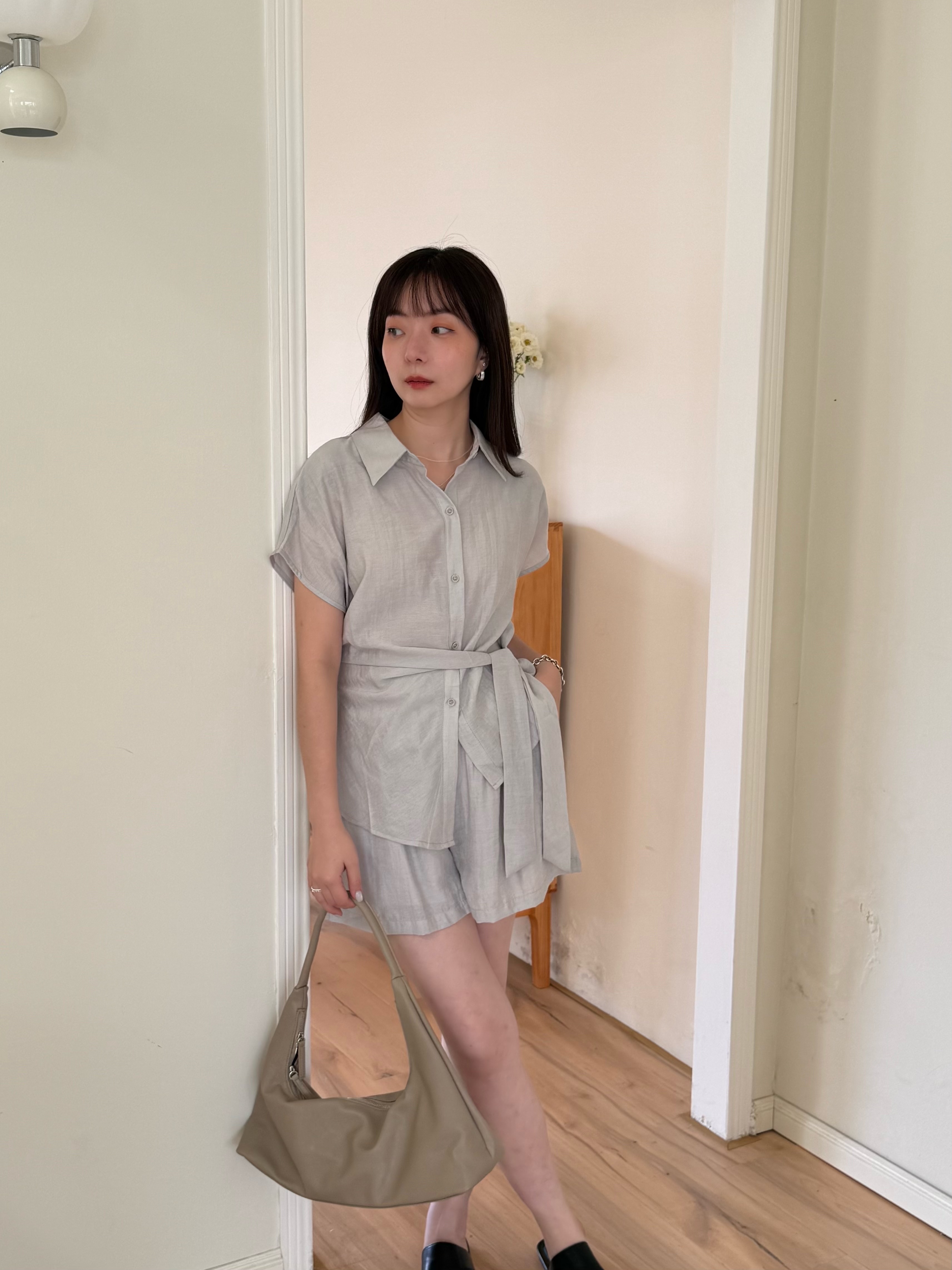 綁帶造型短褲套裝