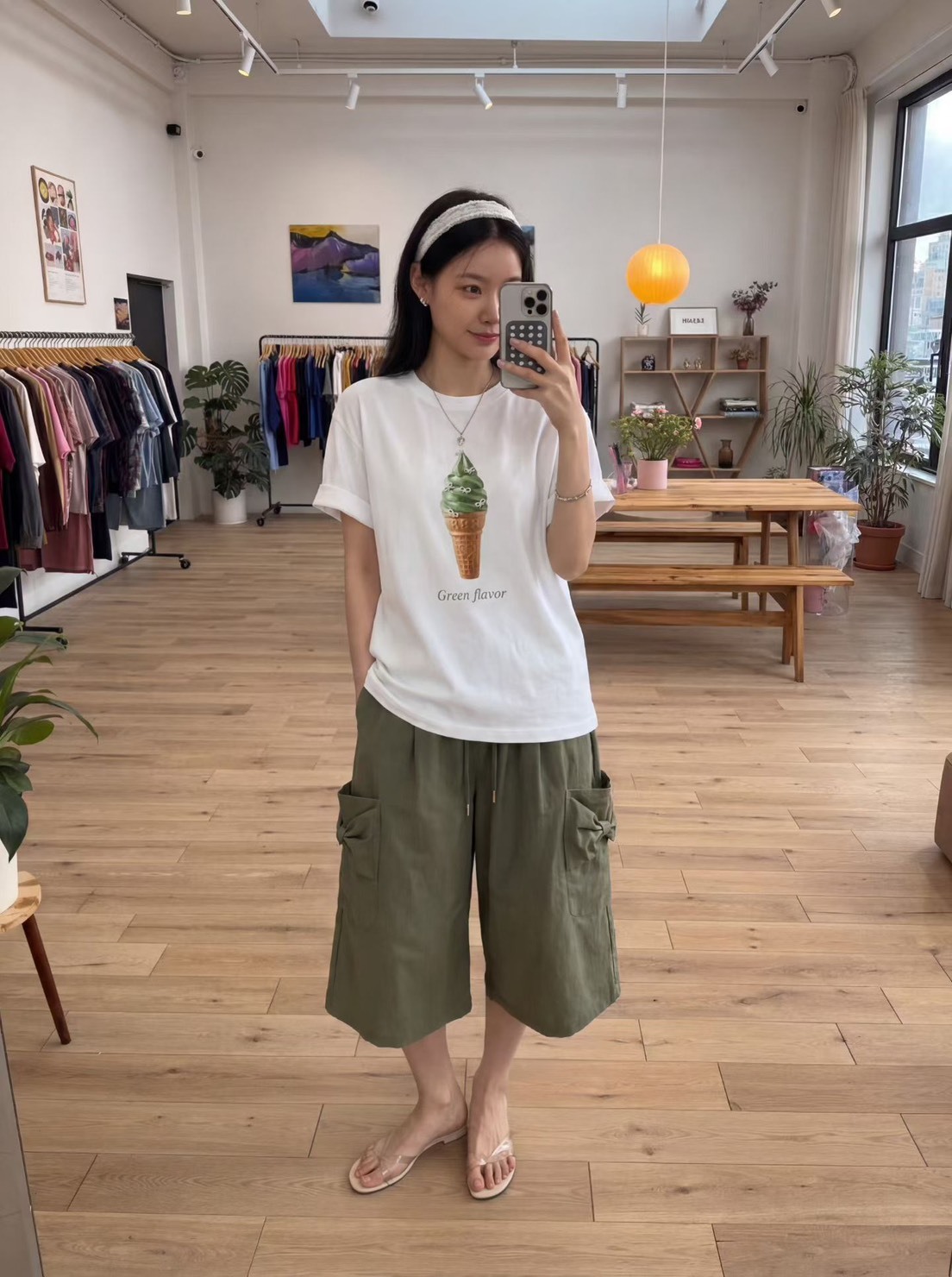 蝴蝶結寬管七分褲