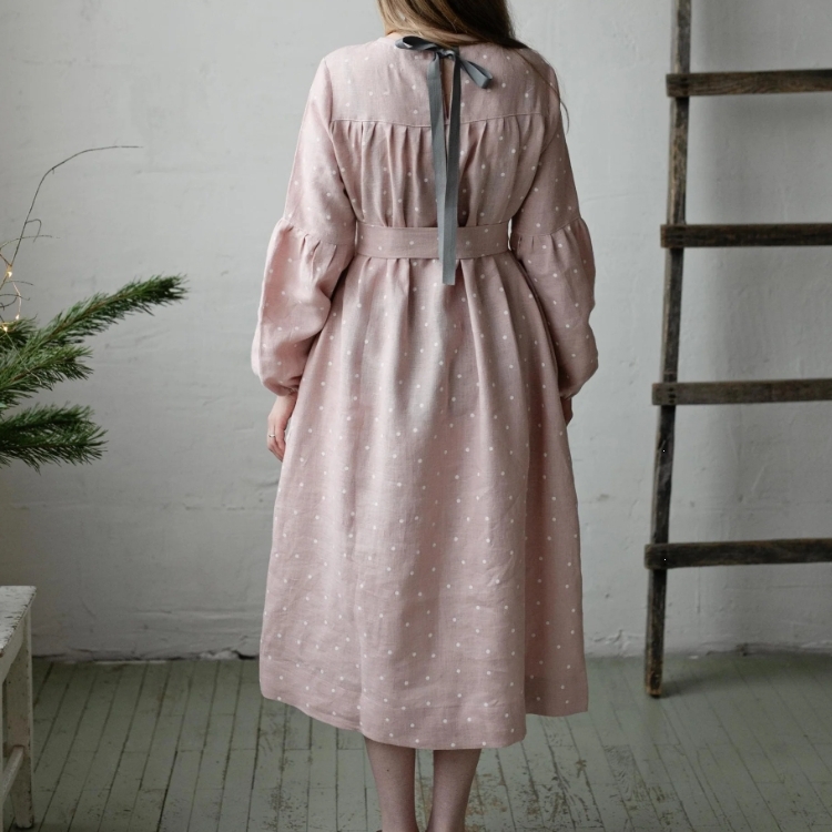 (預購)ALL THE BEAUTIFUL LINEN 大人款-條紋後綁帶洋裝 Victorian Linen Dress
