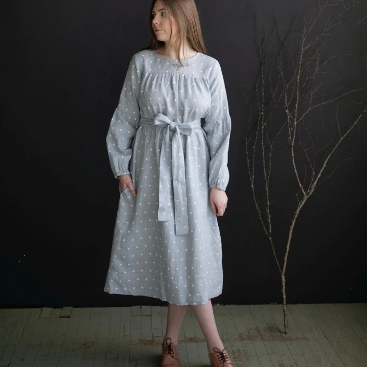(預購)ALL THE BEAUTIFUL LINEN 大人款-條紋後綁帶洋裝 Victorian Linen Dress