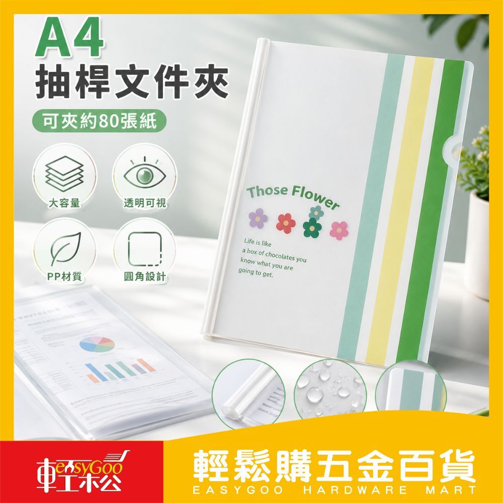 抽桿文件夾 A4 ｜料夾 文件夾 L夾 透明 資料 資料簿 檔案夾 收納 收納夾 夾子 文件桿 桿子【輕鬆購五金百貨】