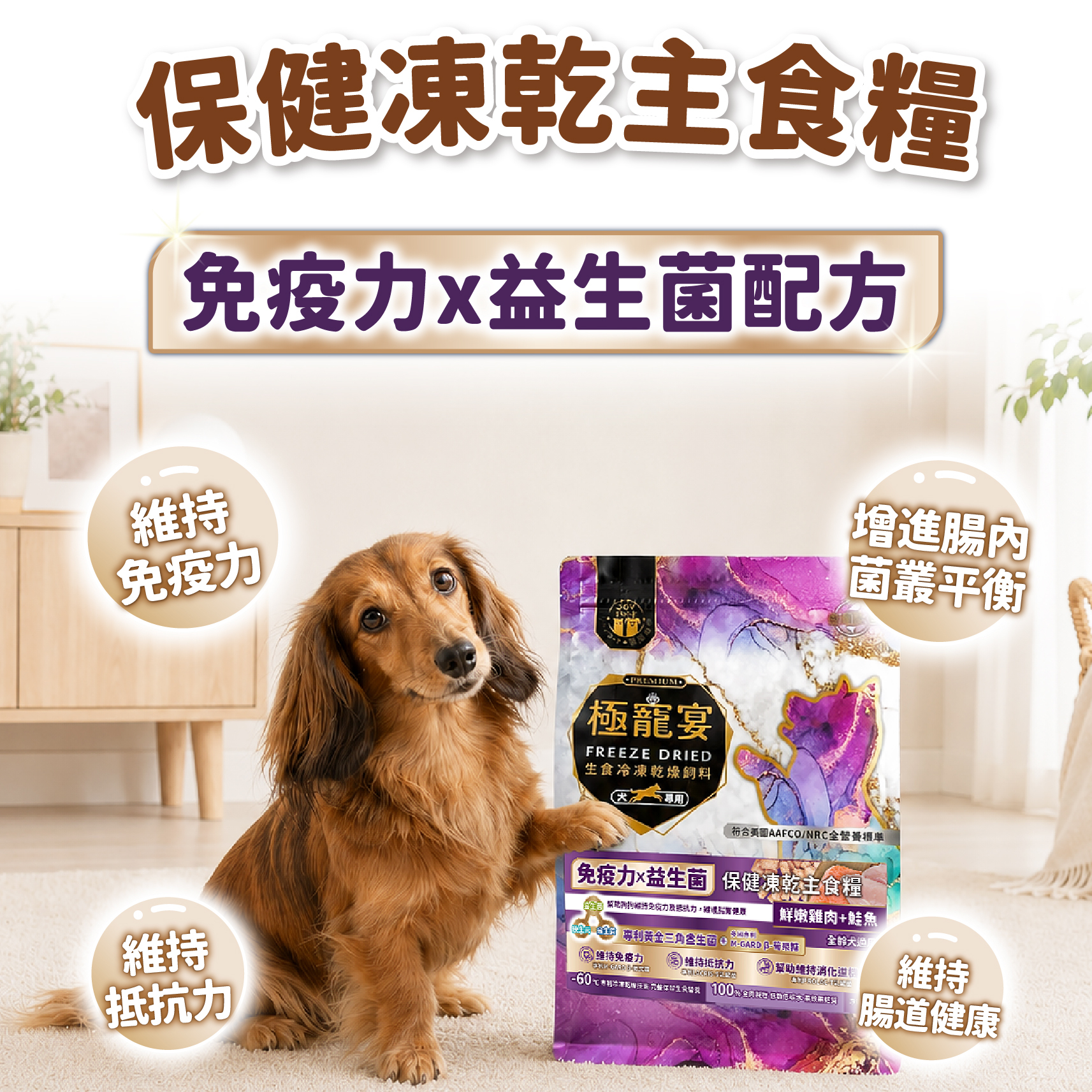 免疫力x益生菌(雞肉+鮭魚)極寵宴保健狗凍乾主食糧80g