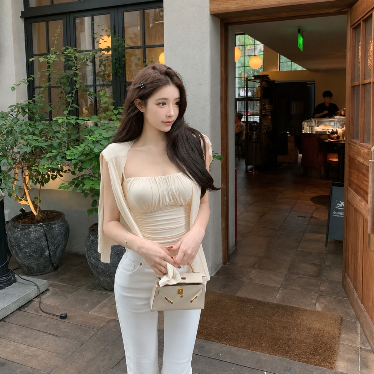 【抓皺微甜】DOMISS美胸背心+罩衫兩件式 上衣 背心+防曬外套 開衫(現+預)