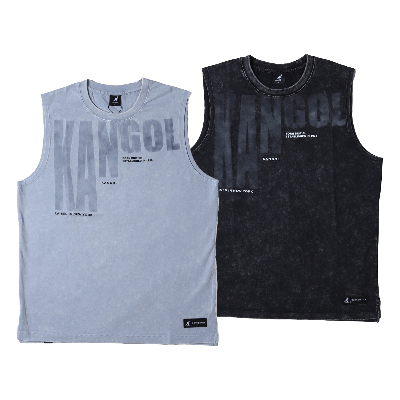 男款 KANGOL VEST 淺灰藍 黑 英國 袋鼠 印花 中性 洗水 背心【66251481】